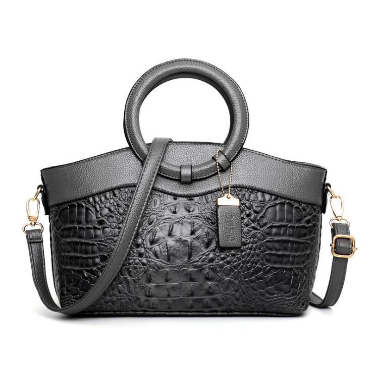 Vegan Leather Reptile Embossed Handbag with Crossbody Strap