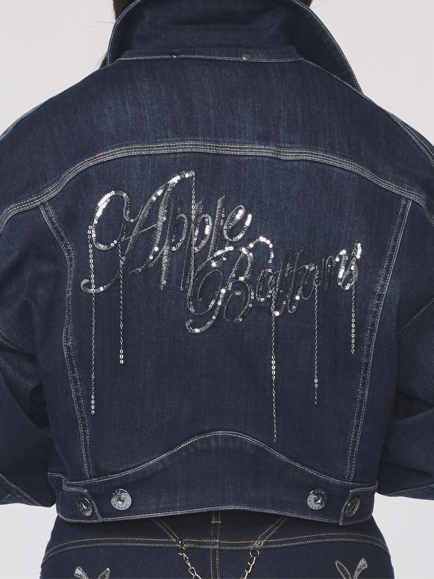 Cropped Chain Link Denim Jacket