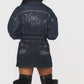 Cropped Chain Link Denim Jacket