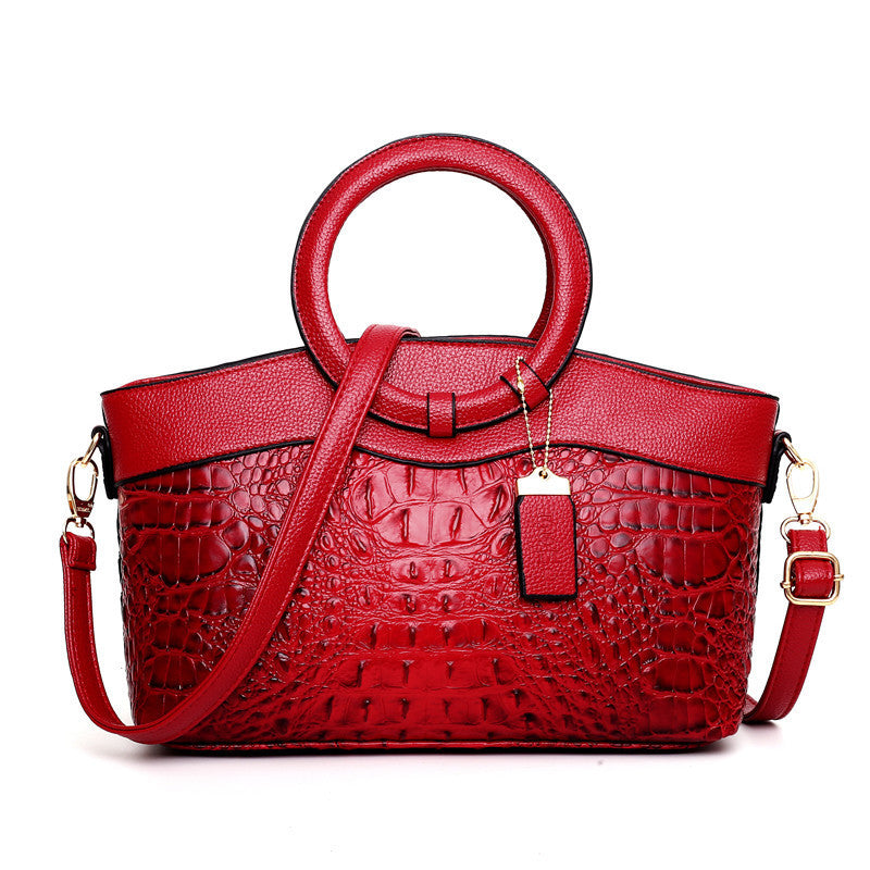 Vegan Leather Reptile Embossed Handbag with Crossbody Strap