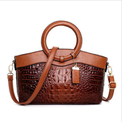 Vegan Leather Reptile Embossed Handbag with Crossbody Strap