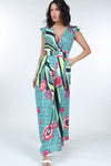 Ruffle Sleeve Surplice Bold Print Jumpsuit - Xtreme Shopper