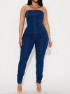 Bodycon Strapless Denim Jumpsuit With Lace Up Back - Xtreme Shopper