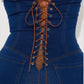 Bodycon Strapless Denim Jumpsuit With Lace Up Back - Xtreme Shopper