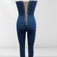 Bodycon Strapless Denim Jumpsuit With Lace Up Back - Xtreme Shopper