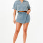 Trendy Cropped Denim Shirt And Skort Set - Xtreme Shopper