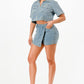 Trendy Cropped Denim Shirt And Skort Set - Xtreme Shopper
