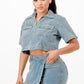 Trendy Cropped Denim Shirt And Skort Set - Xtreme Shopper