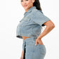 Trendy Cropped Denim Shirt And Skort Set - Xtreme Shopper