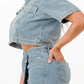 Trendy Cropped Denim Shirt And Skort Set - Xtreme Shopper