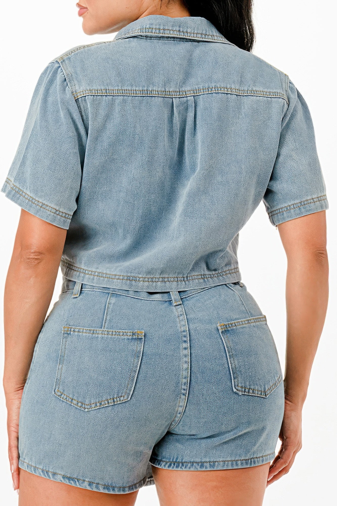 Trendy Cropped Denim Shirt And Skort Set - Xtreme Shopper