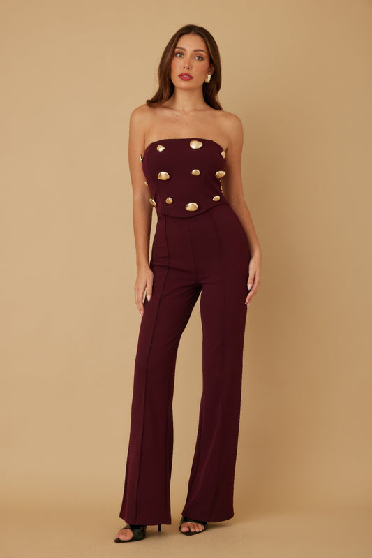 Multi Flat Mirror Stone Evening Party Jumpsuit - Xtreme Shopper