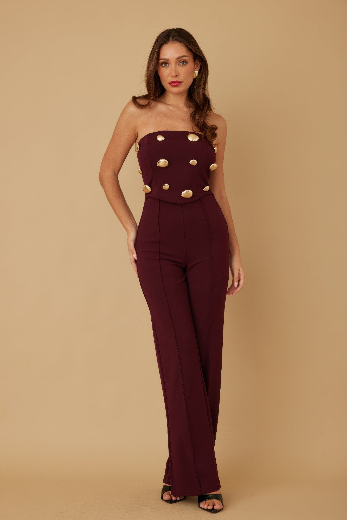 Multi Flat Mirror Stone Evening Party Jumpsuit - Xtreme Shopper