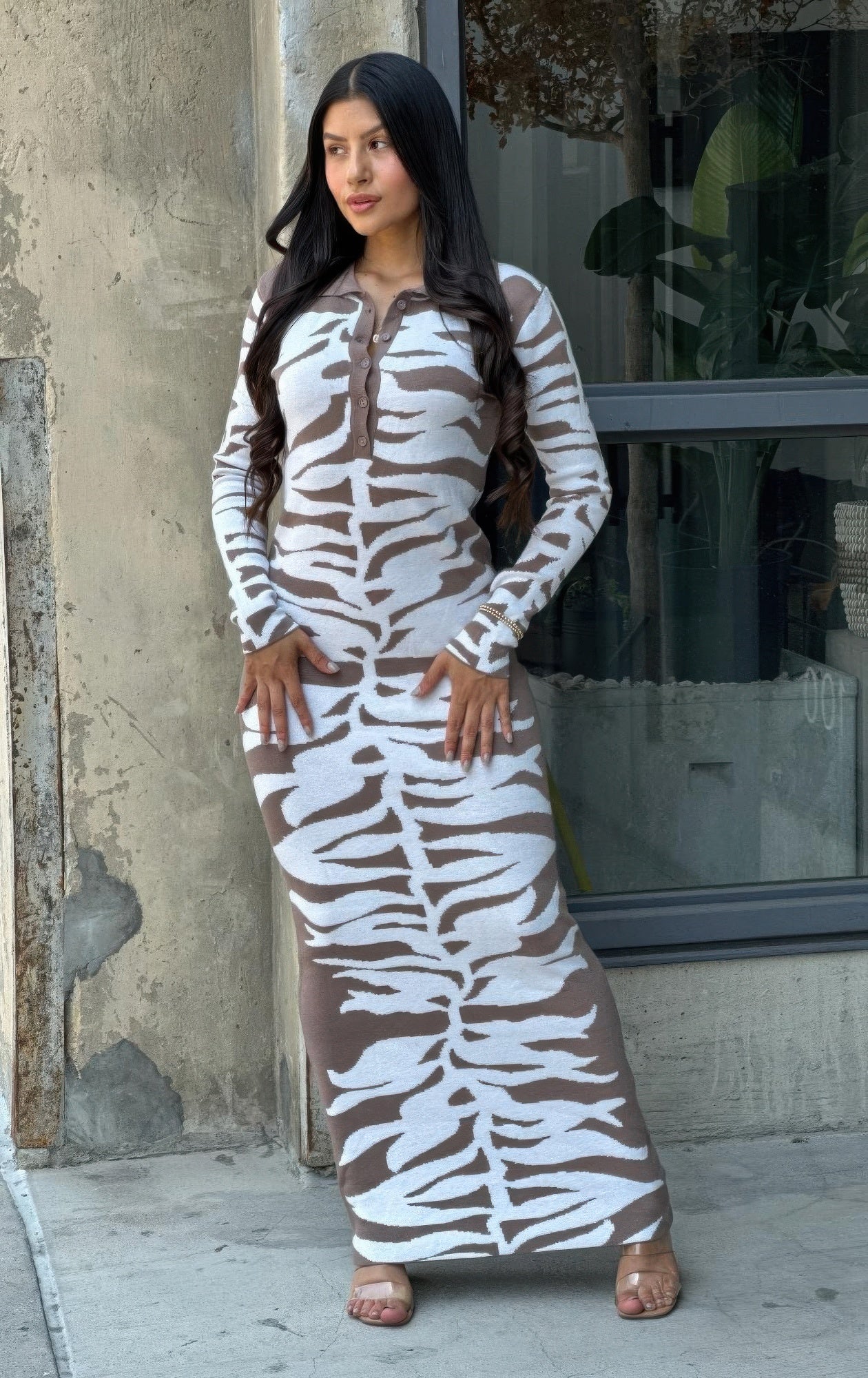 animal print knit dress Blumarine leopard-print Knit Midi Dress | Brown