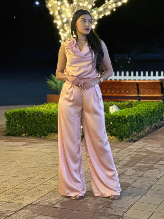 Satin Wide Leg Pants & Flower Sleeveless Top Set - Xtreme Shopper