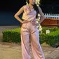 Satin Wide Leg Pants & Flower Sleeveless Top Set - Xtreme Shopper