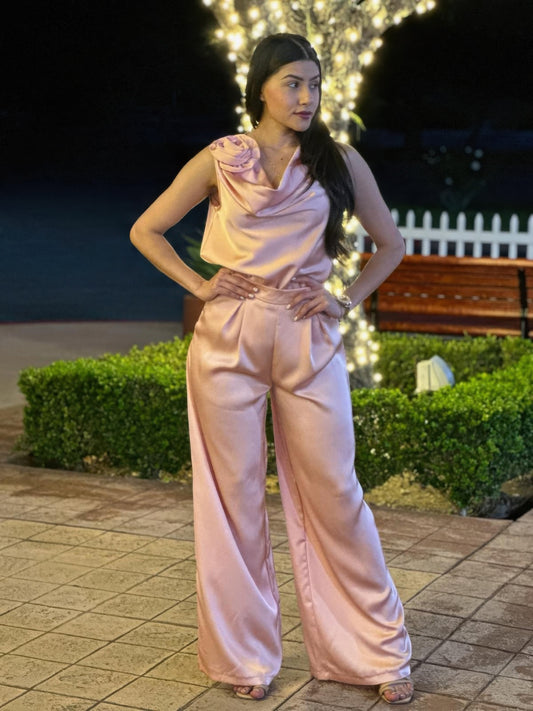 Satin Wide Leg Pants & Flower Sleeveless Top Set - Xtreme Shopper