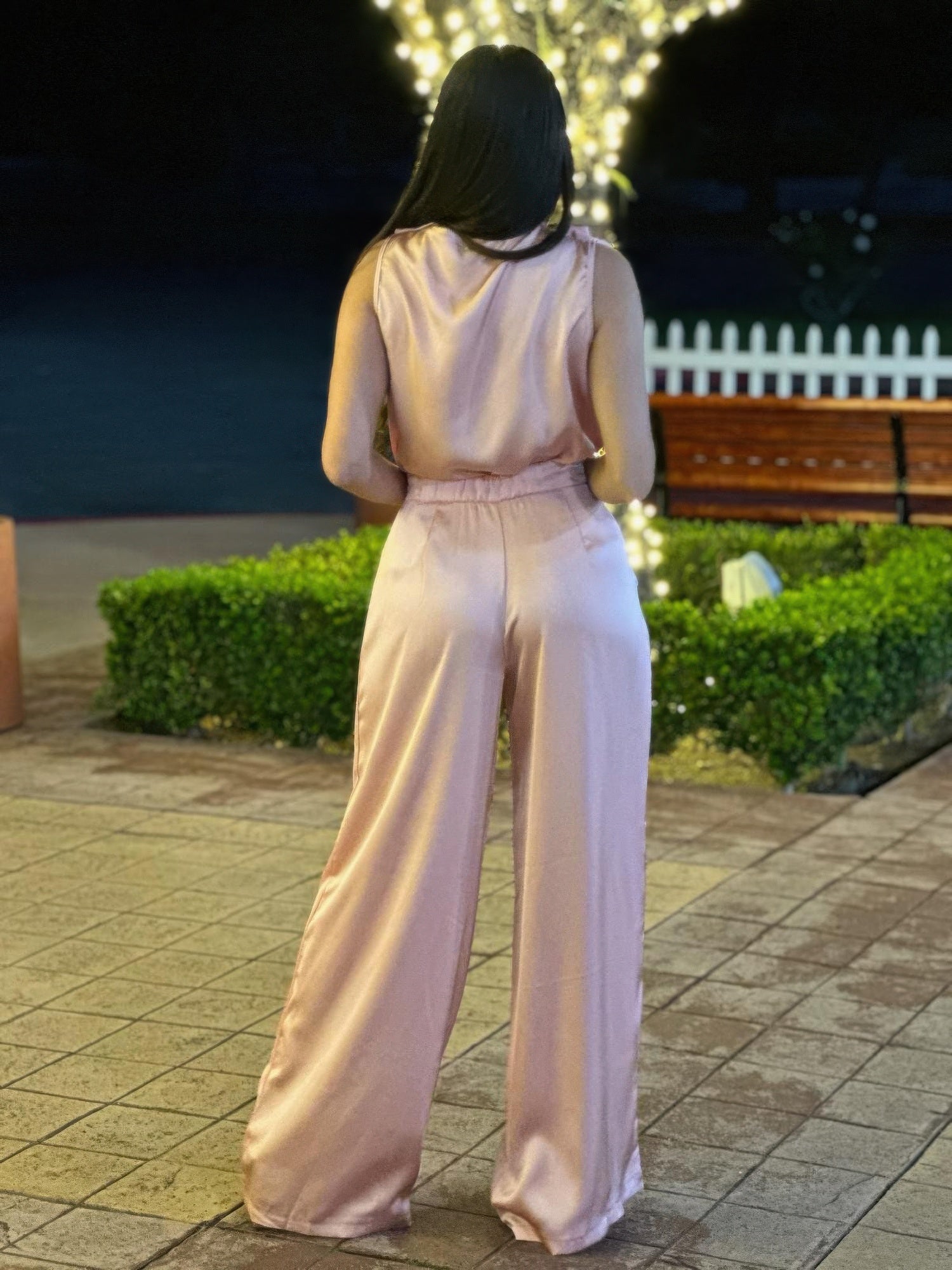 Satin Wide Leg Pants & Flower Sleeveless Top Set - Xtreme Shopper