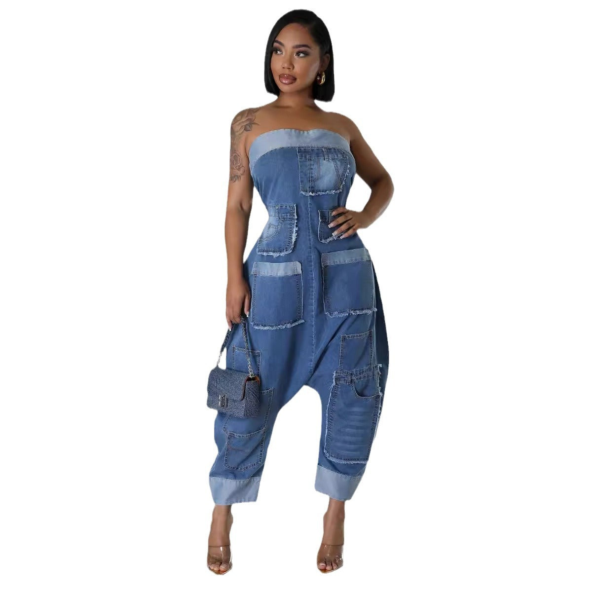 Trendy Sleeveless Harem Style Denim Jumper