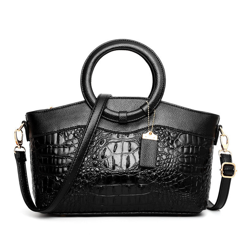 Vegan Leather Reptile Embossed Handbag with Crossbody Strap