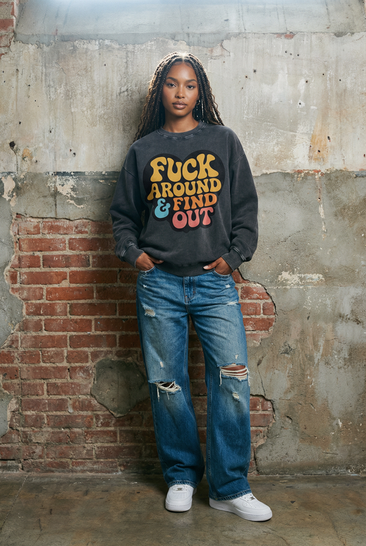 FAFO Graphic Art Snow Washed Oversized Unisex Streetwear Sweatshirt