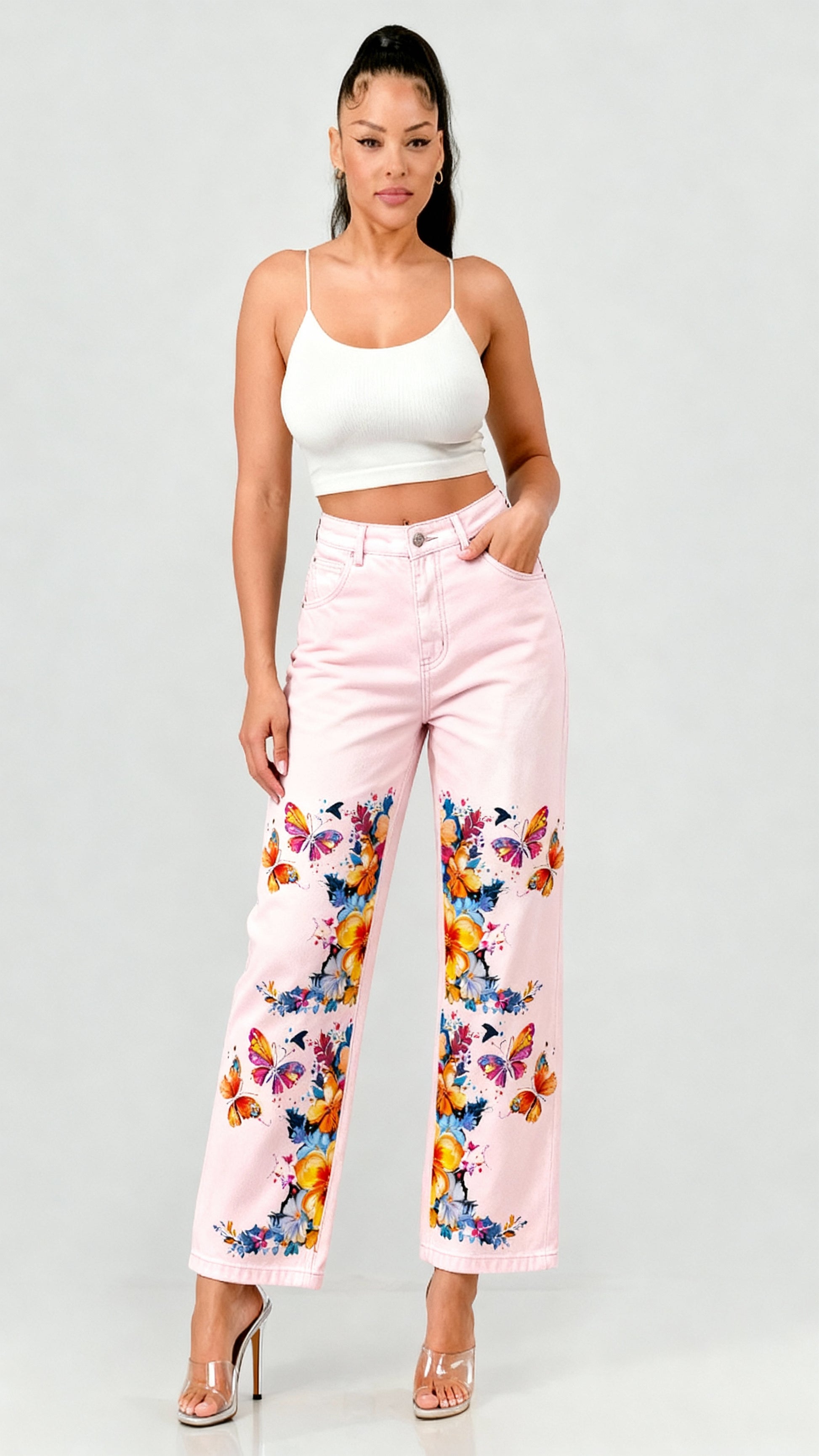 Butterflies in Spring Streetwear Unisex Loose Fit Straight Leg Washed Denim Jeans - Xtreme Shopper