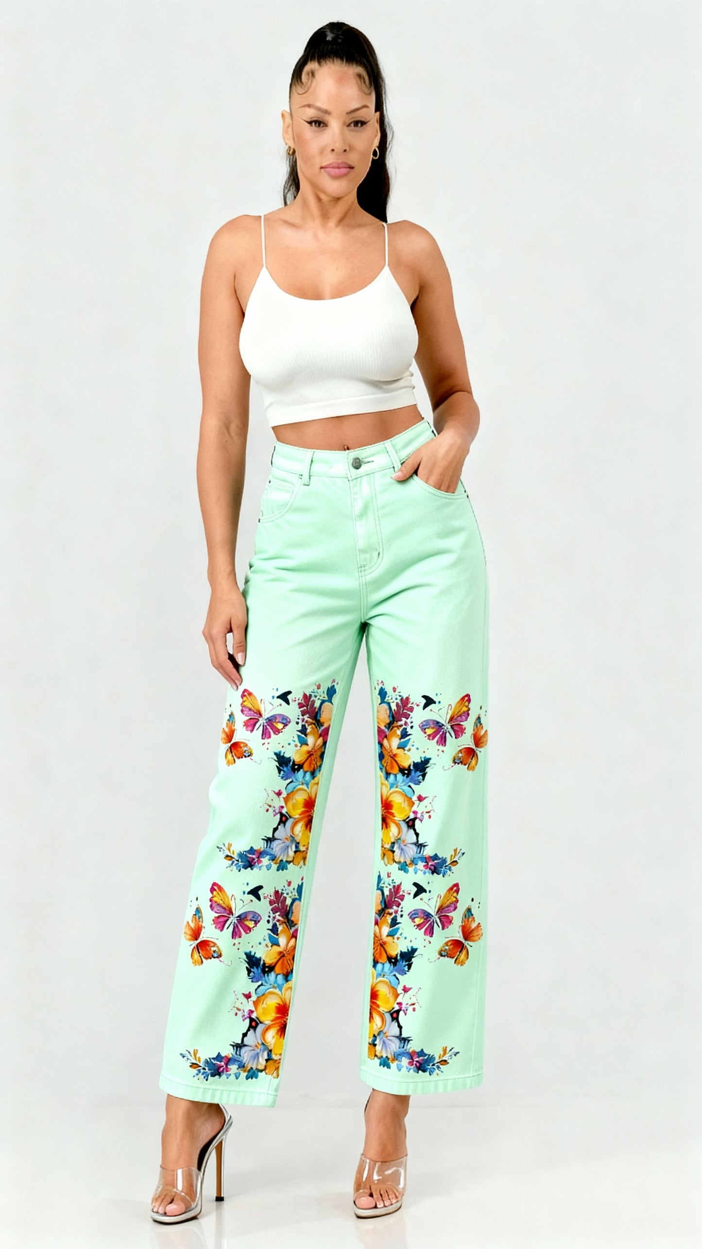 Butterflies in Spring Streetwear Unisex Loose Fit Straight Leg Washed Denim Jeans - Xtreme Shopper