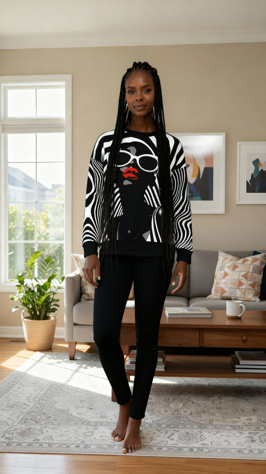 In Black and White Afrocentric Black Woman Crewneck Sweater