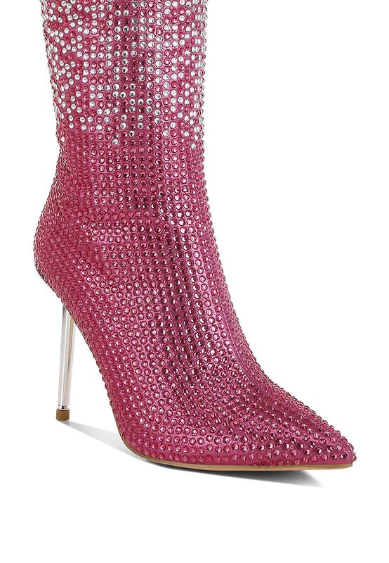 Orymple Shiny Rhinestone Studded Calf Boots - Xtreme Shopper