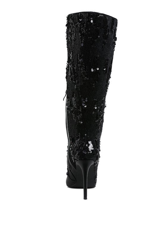 Sitarah Sequin Embellished Stiletto Long Boots - Xtreme Shopper