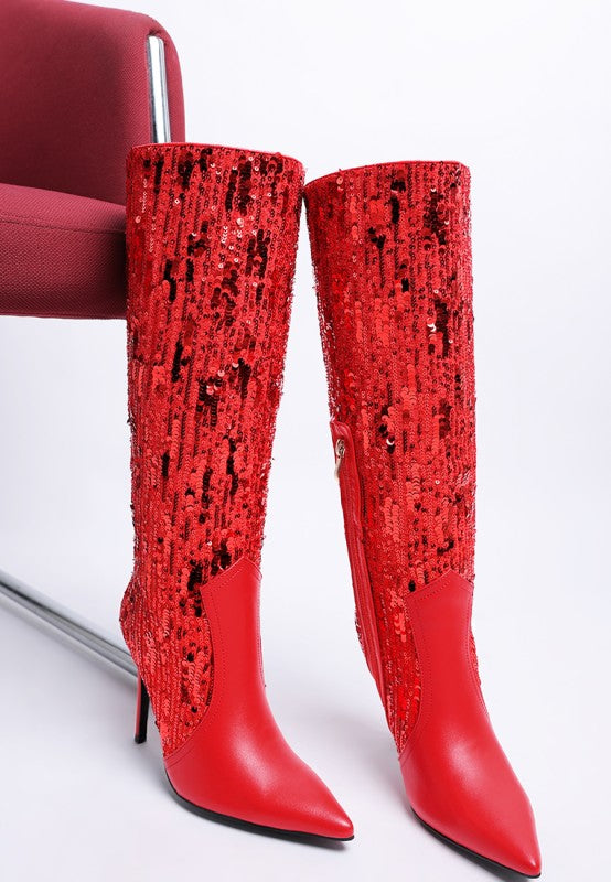 Sitarah Sequin Embellished Stiletto Long Boots - Xtreme Shopper
