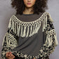 POL Boho Contrast Floral Embroidery Balloon Sleeve Top with Tassel Trim - Xtreme Shopper