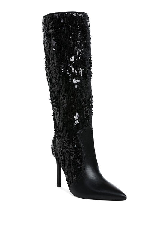 Sitarah Sequin Embellished Stiletto Long Boots - Xtreme Shopper