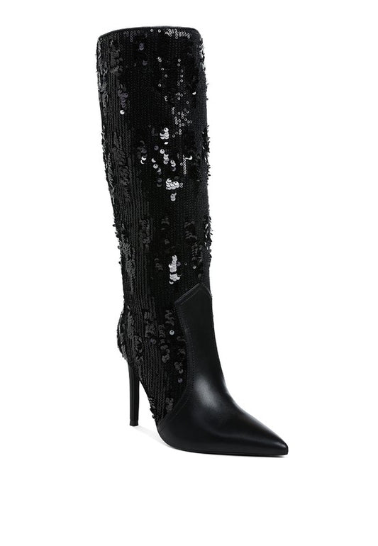 Sitarah Sequin Embellished Stiletto Long Boots - Xtreme Shopper