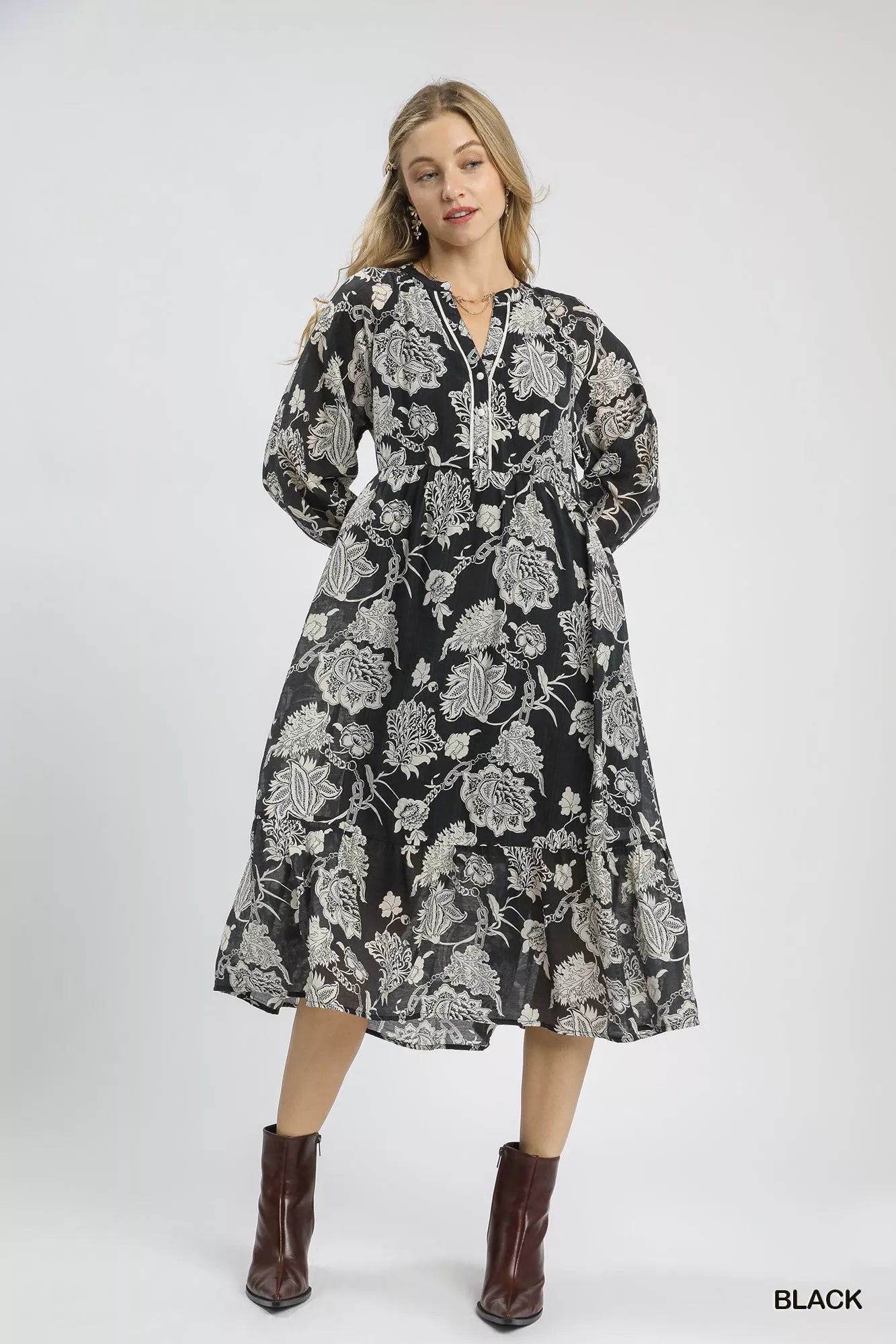 Umgee Floral Print Boho Midi Dress - Xtreme Shopper
