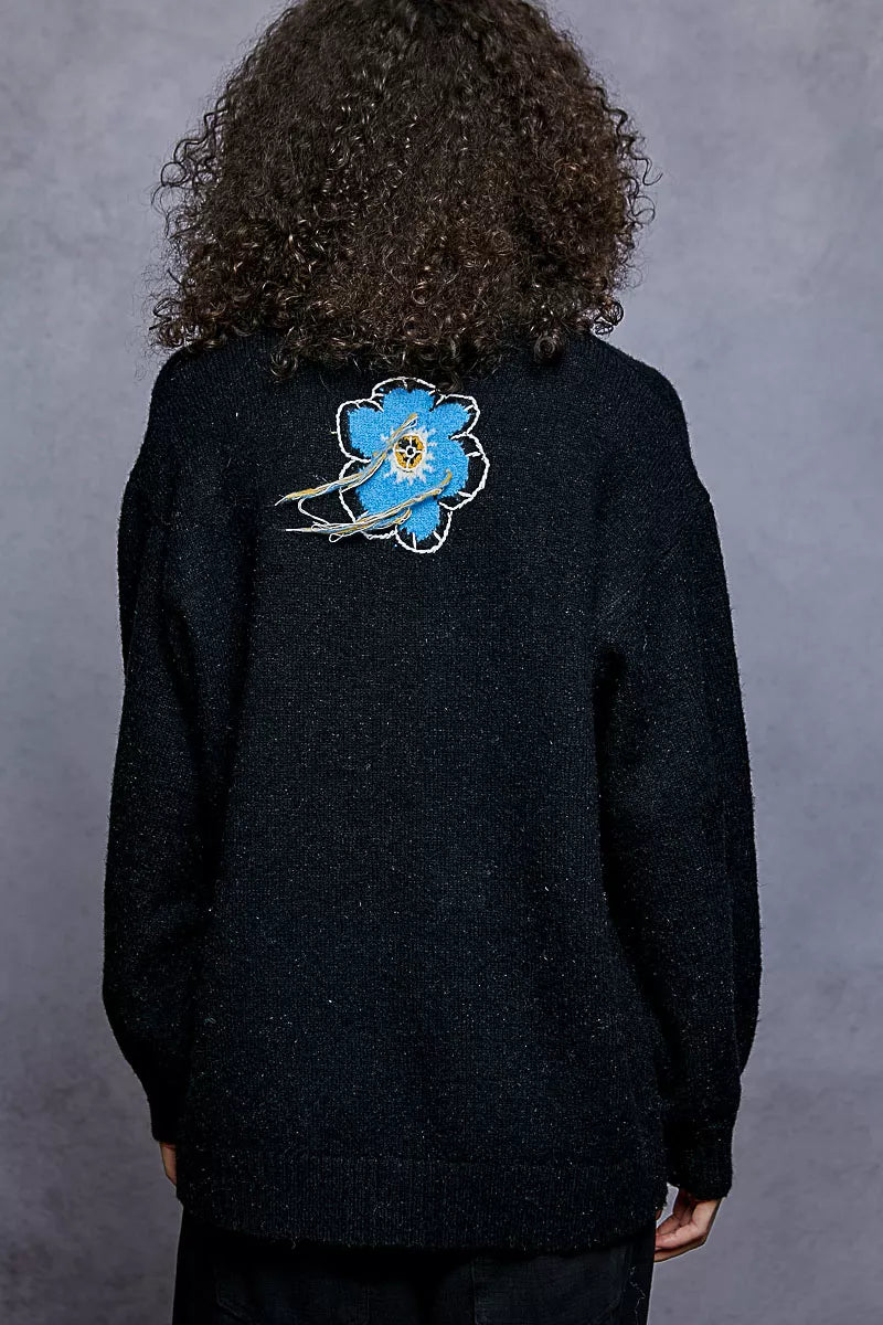 POL Floral Pattern Round Neck Sweater with Exposed Stitching - Xtreme Shopper