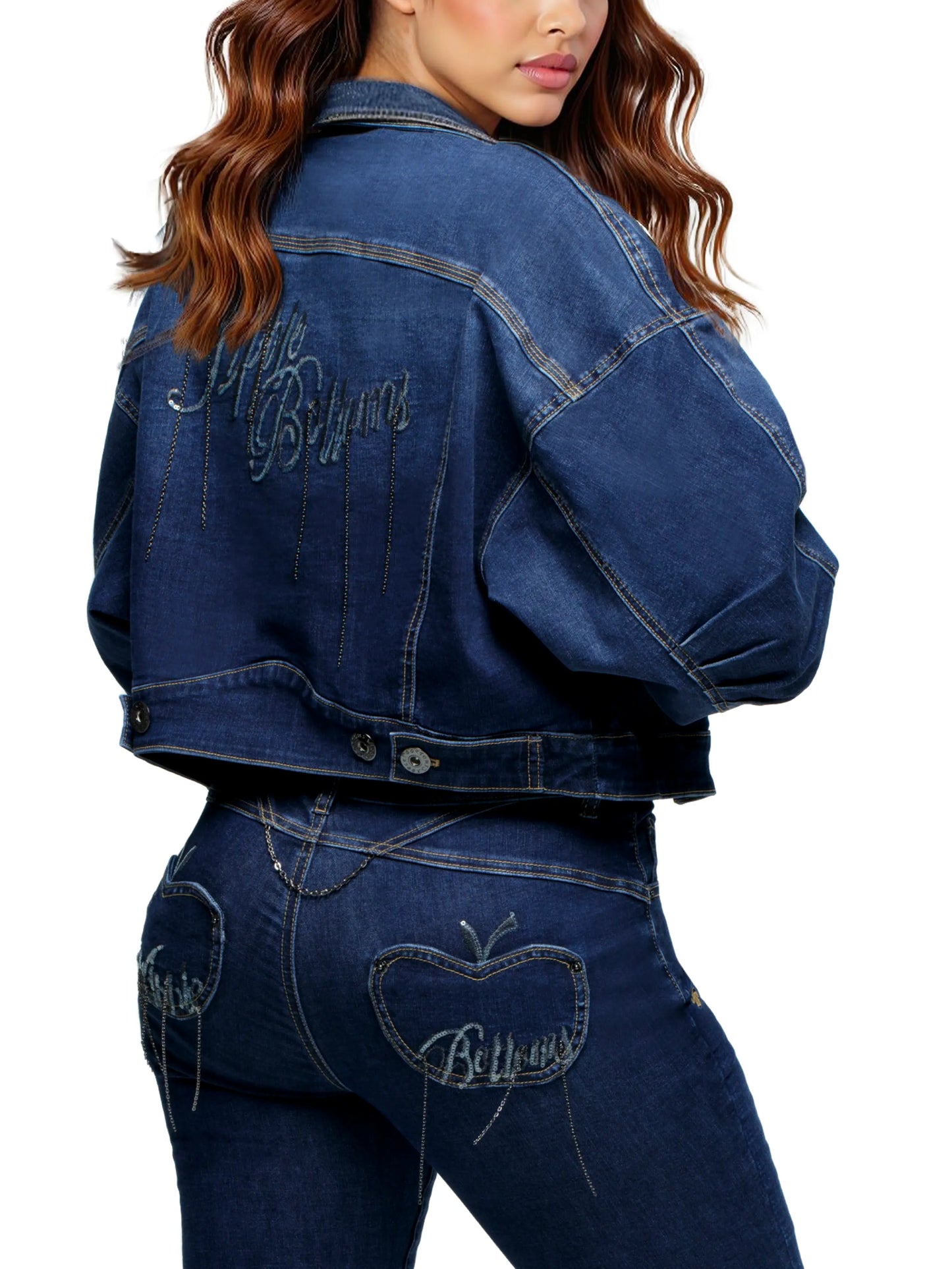 Cropped Chain Link Denim Jacket