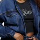 Cropped Chain Link Denim Jacket