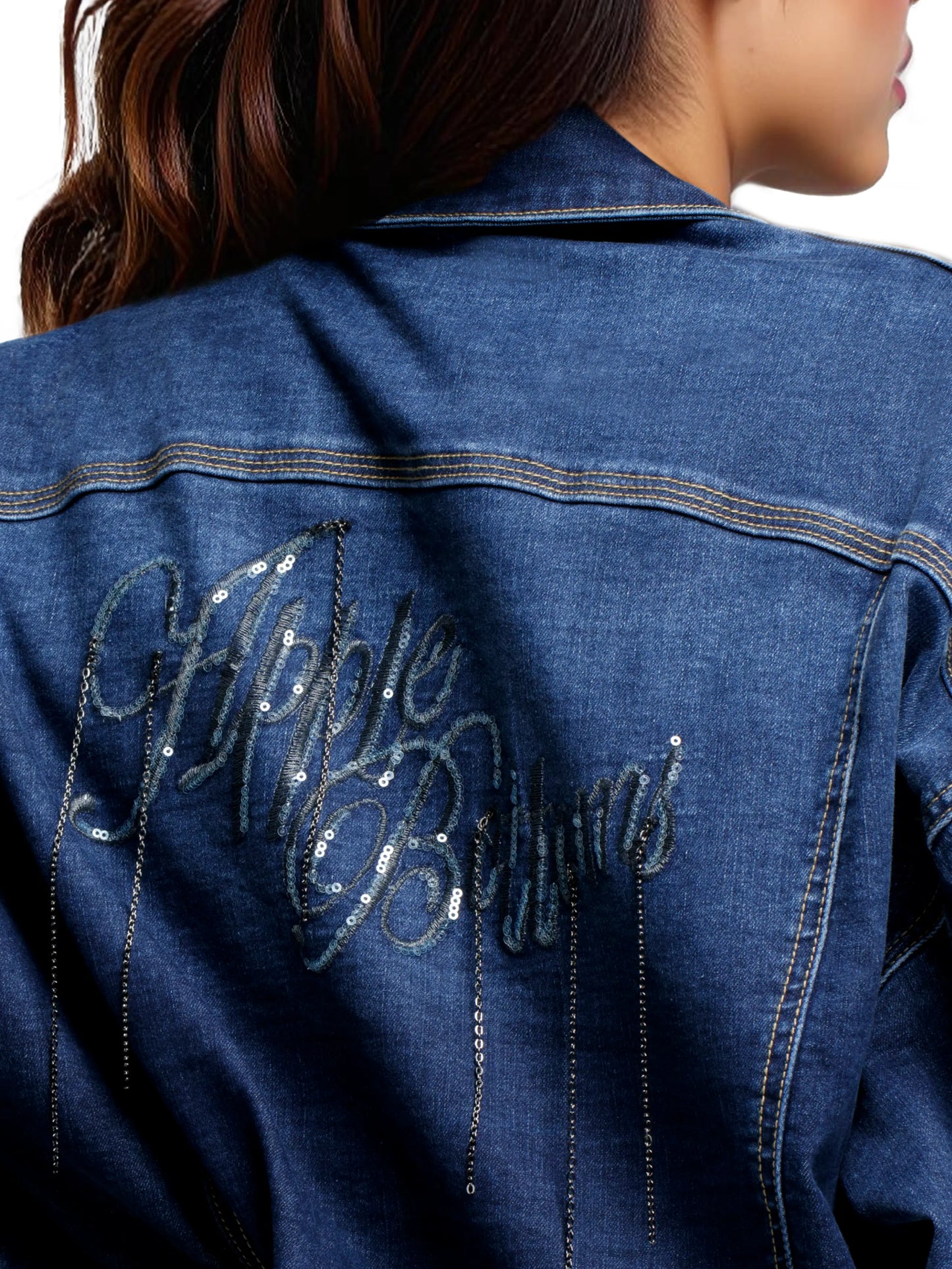 Cropped Chain Link Denim Jacket