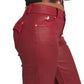 Low Rise Wide Leg Leather Look Jean - Red Delicious