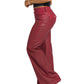 Low Rise Wide Leg Leather Look Jean - Red Delicious