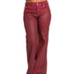 Low Rise Wide Leg Leather Look Jean - Red Delicious