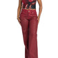 Low Rise Wide Leg Leather Look Jean - Red Delicious