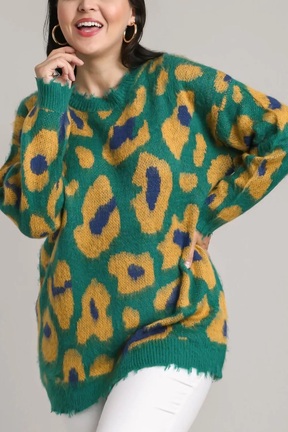 Plus Size Ripped Sweaters Umgee Full Size Leopard Destroyed Rib Band Sweater Plus Size