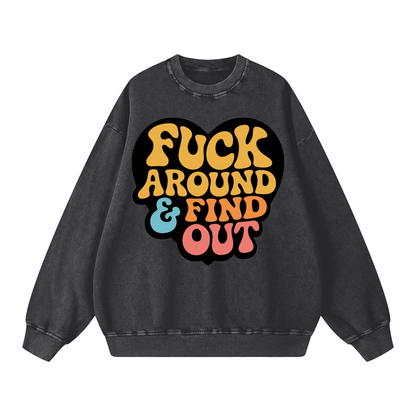 FAFO Graphic Art Snow Washed Oversized Unisex Streetwear Sweatshirt