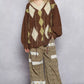 POL V-Neck Argyle Pattern Mohair Sweater with Contrast Exposed Stitch Detail - Xtreme Shopper