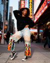 The Fluidity Afrocentric Print Unisex Vintage Washed Distressed Paint-Splatter Denim Jeans