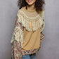 POL Boho Contrast Floral Embroidery Balloon Sleeve Top with Tassel Trim - Xtreme Shopper