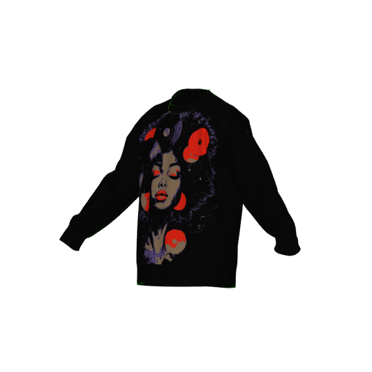 I Love Music Afrocentric Black Woman Print Crewneck Women's Sweater