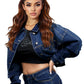 Cropped Chain Link Denim Jacket